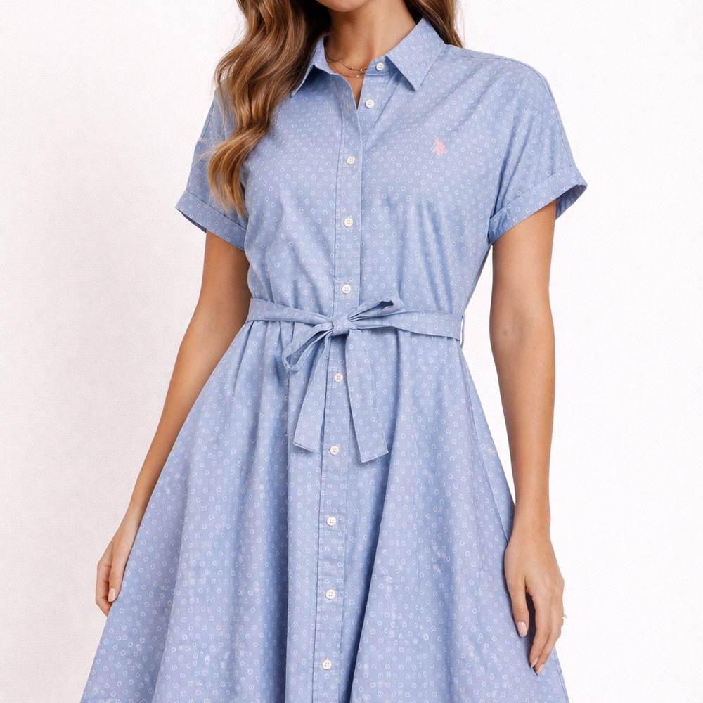 U.S. Polo Assn. NWT Button Front Shirt Dress Blue Belted
